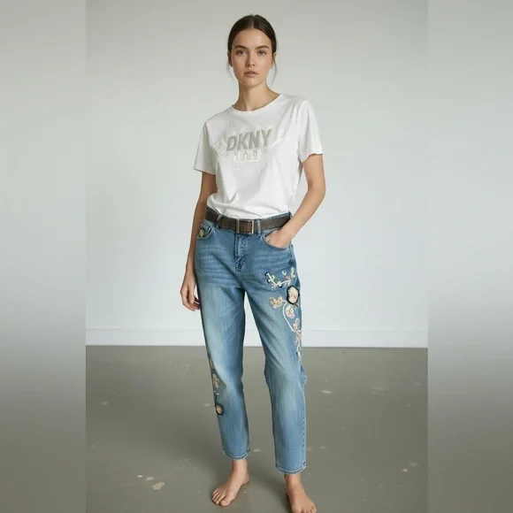 DKNY Women's White Studded Graphic Tee - Picture 2 of 5